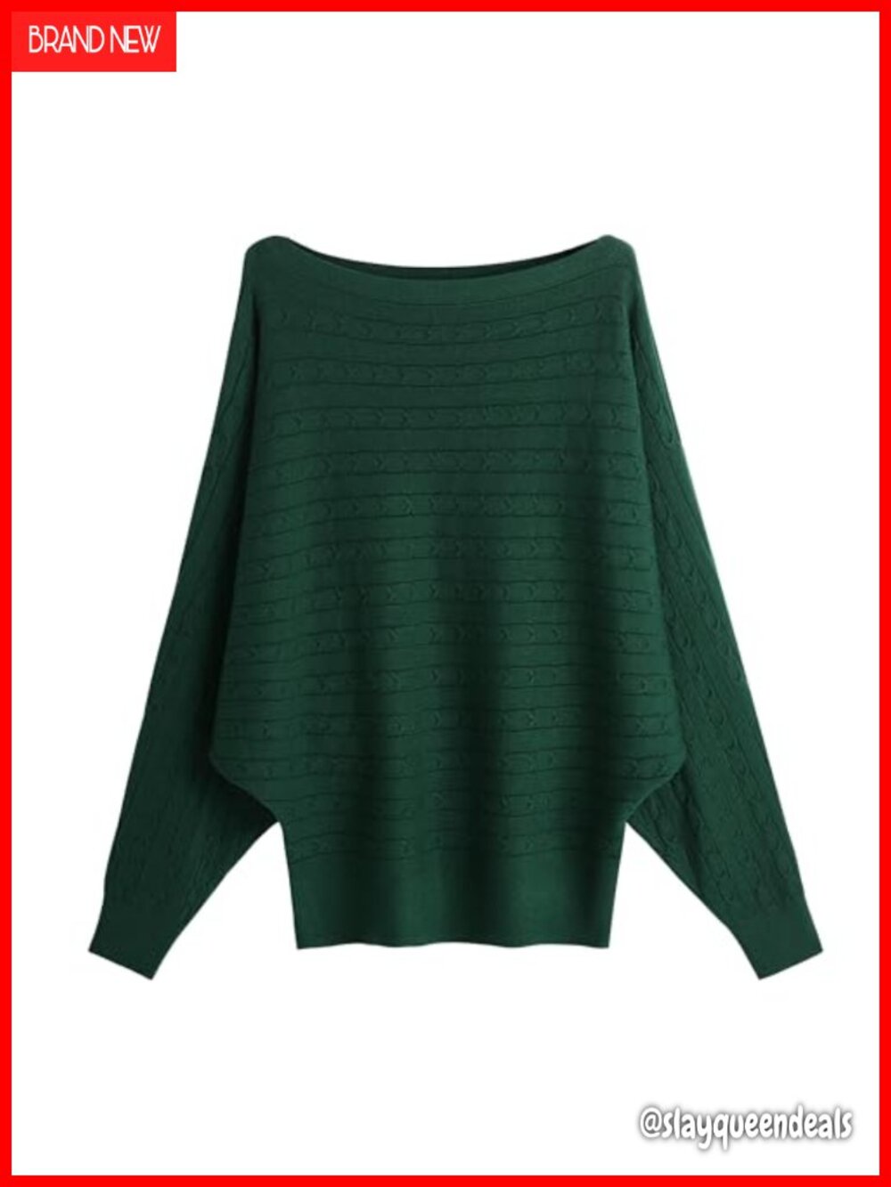 Oversized Boat Neck Sweater Batwing Dolman Sleeve Cable Knit Pullover